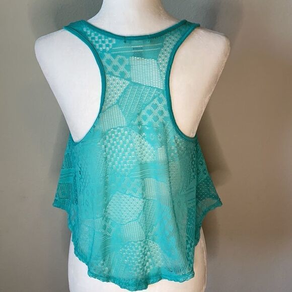 Bozzolo Blue Lace Crop Top Cover Up Large - Picture 3 of 4